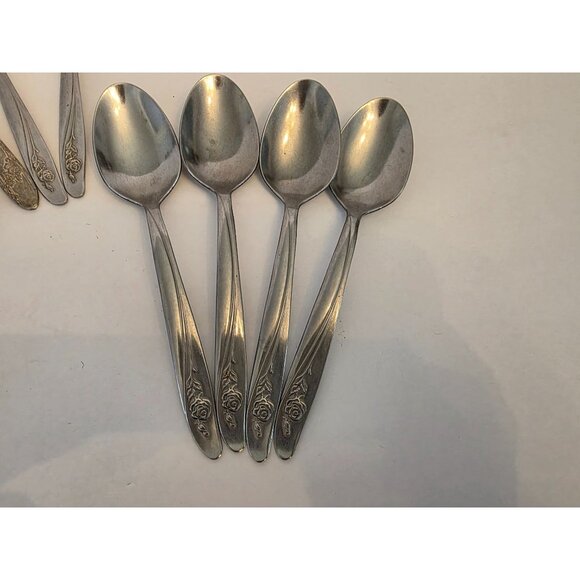 Set Of 10 Oneida Community  Roseann Silverplate & Stainless Steel Spoons - Picture 4 of 6